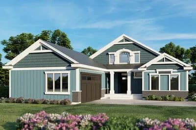 Craftsman Ranch House Plan with 2 Beds and Vaulted Ceilings