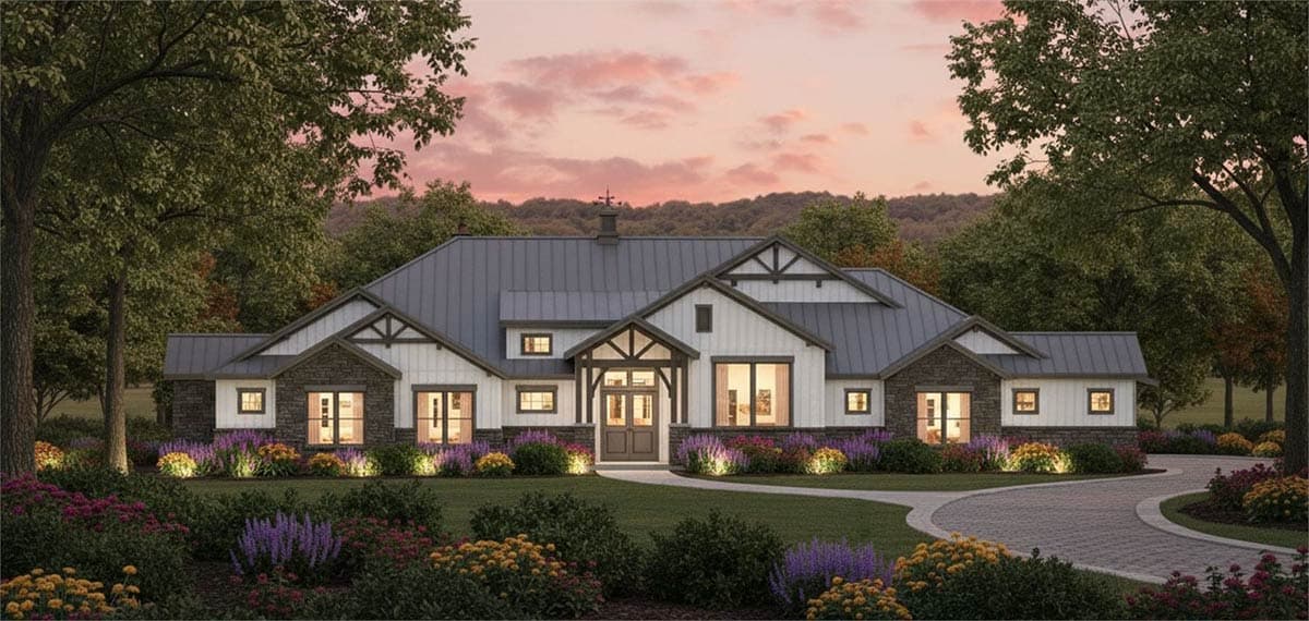 Plan 54057LK: Expansive Modern Hill Country House Plan with 4 Beds and Outdoor Kitchen - Image #3 - European, Hill Country, Modern Farmhouse, Ranch, Transitional