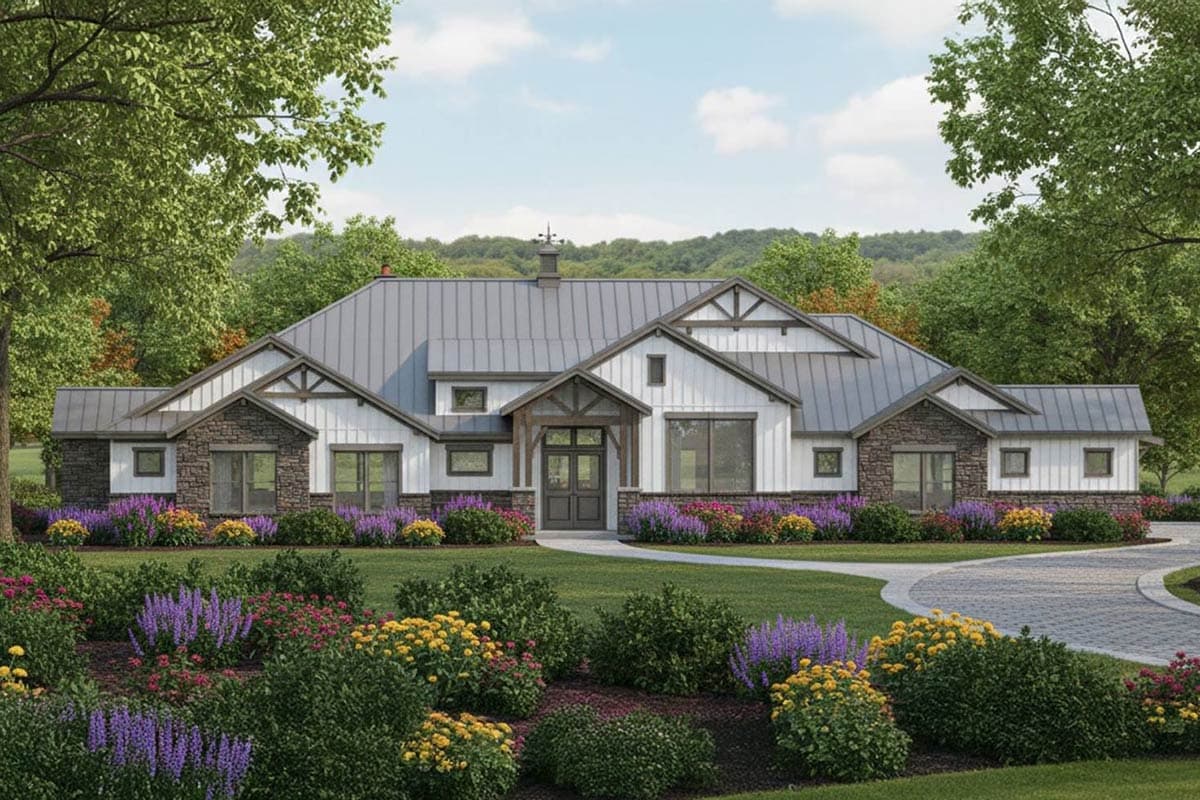 Plan image - 54057LK:Expansive Modern Hill Country House Plan with 4 Beds and Outdoor Kitchen