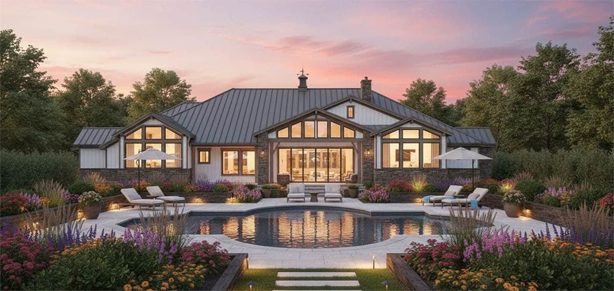 Plan 54057LK: Expansive Modern Hill Country House Plan with 4 Beds and Outdoor Kitchen - Image #4 - European, Hill Country, Modern Farmhouse, Ranch, Transitional
