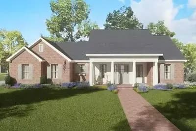 Three-Bedroom Southern Farmhouse House Plan with Split Layout