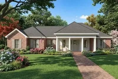 Southern Ranch House Plan: 3 Beds, Split Layout, and Inviting Porches