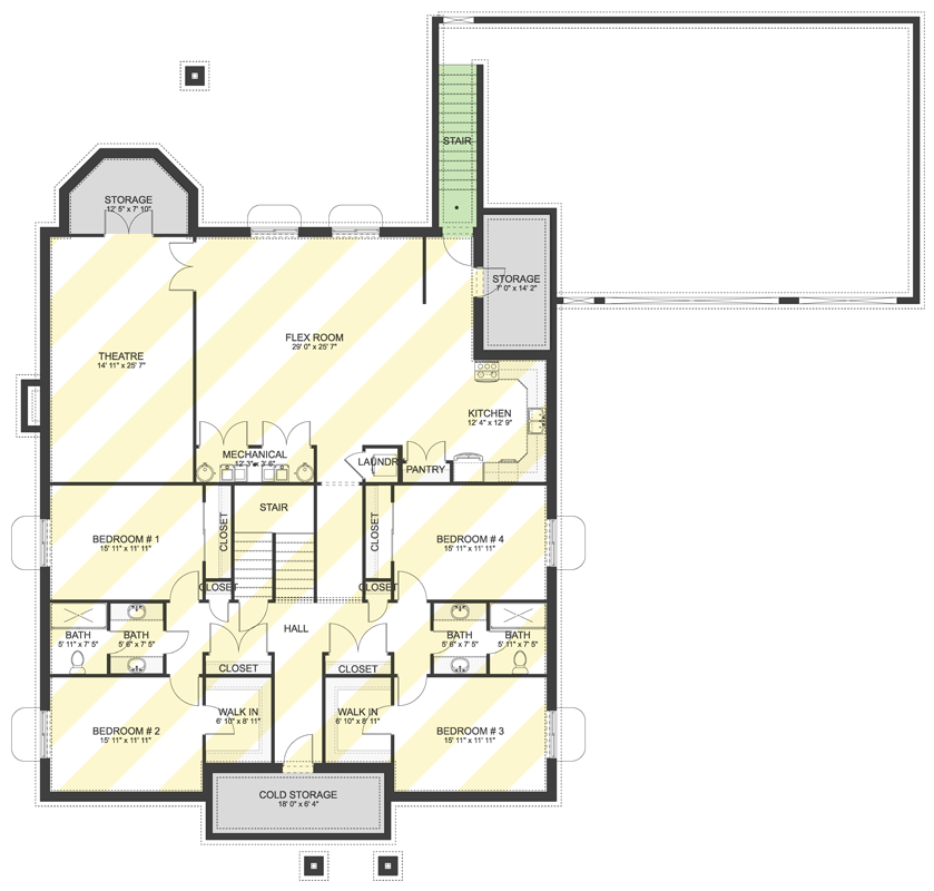 Plan 61754UT: Spacious Modern Farmhouse House Plan with 3315 Sq Ft and Home Office - Floor Plan - Optionally Finished Basement - Modern Farmhouse, Traditional