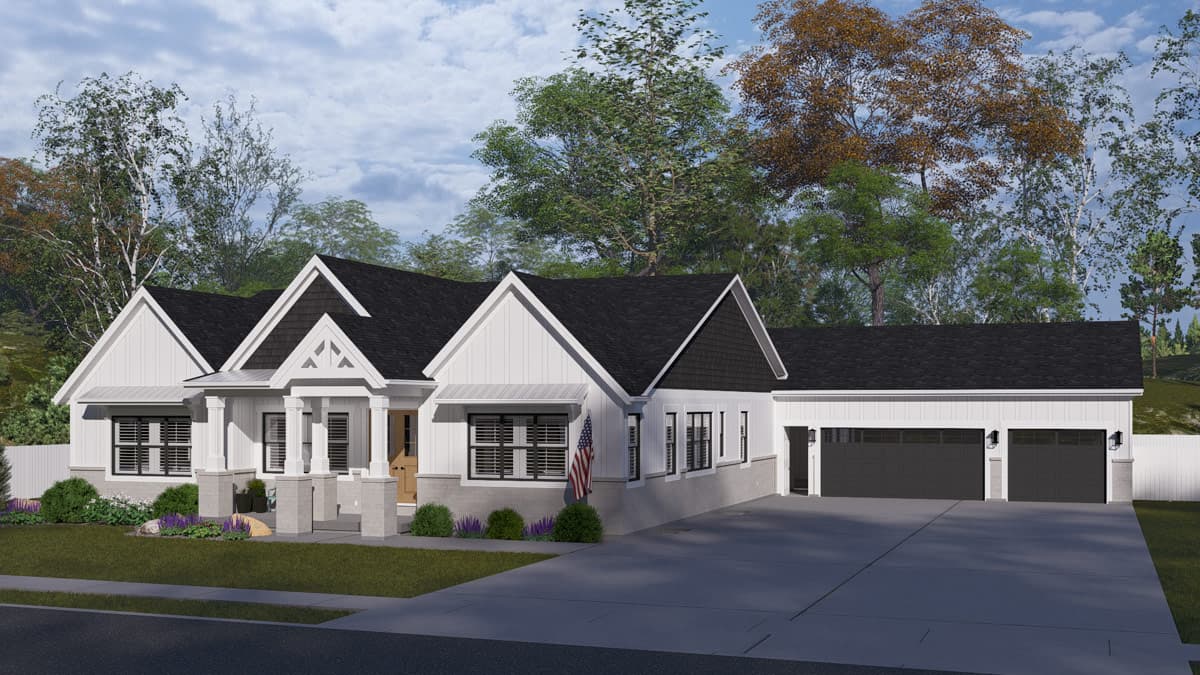 Plan 61754UT: Spacious Modern Farmhouse House Plan with 3315 Sq Ft and Home Office - Image #2 - Modern Farmhouse, Traditional