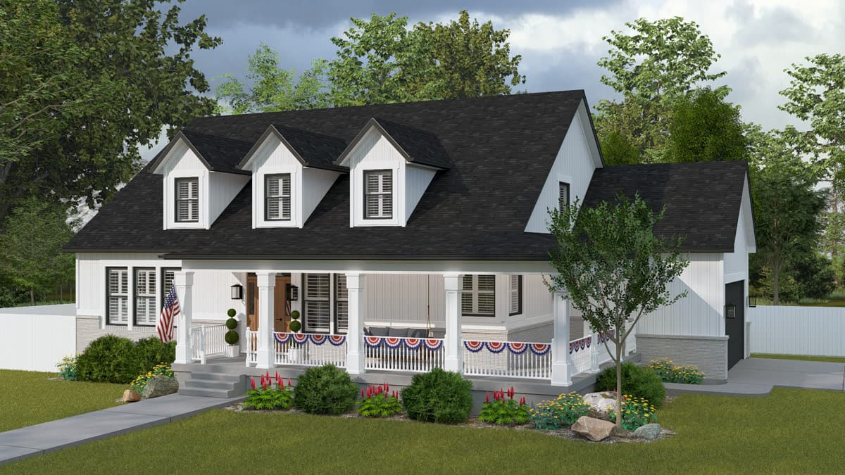 Plan image - 61755UT:3-Bedroom Farmhouse House Plan with Wraparound Porch