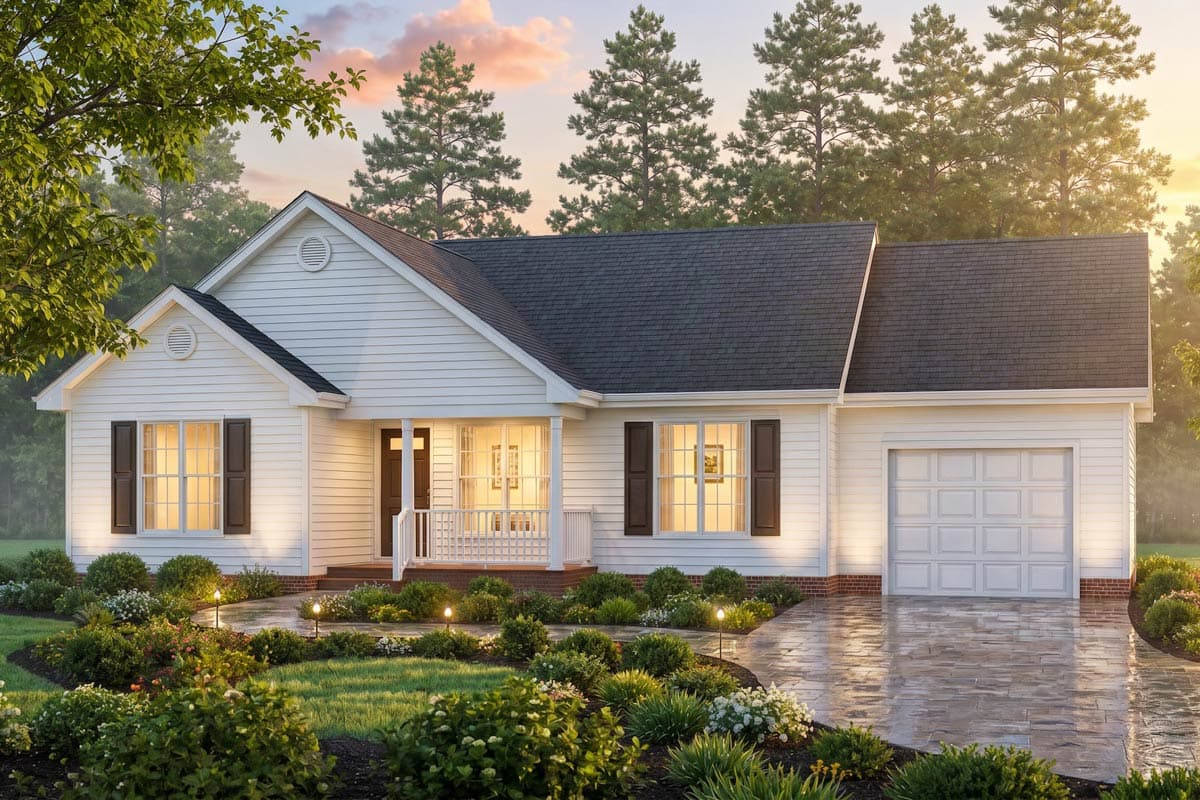 Plan 25950GE: Three Bedroom Traditional Ranch House Plan with One Car Garage - Image #2 - Ranch, Traditional