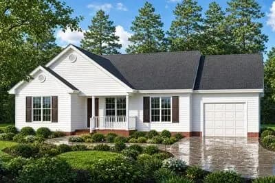 Three Bedroom Traditional Ranch House Plan with One Car Garage