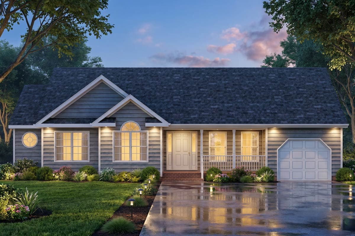 Plan 25953GE:  Three Bedroom Traditional Ranch House Plan with One Car Garage - Image #3 - Ranch, Traditional