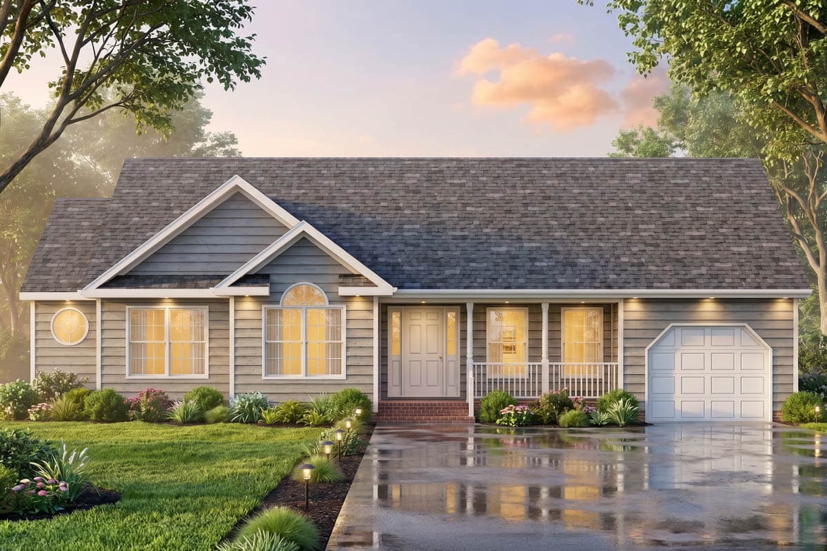 Plan 25953GE:  Three Bedroom Traditional Ranch House Plan with One Car Garage - Image #2 - Ranch, Traditional