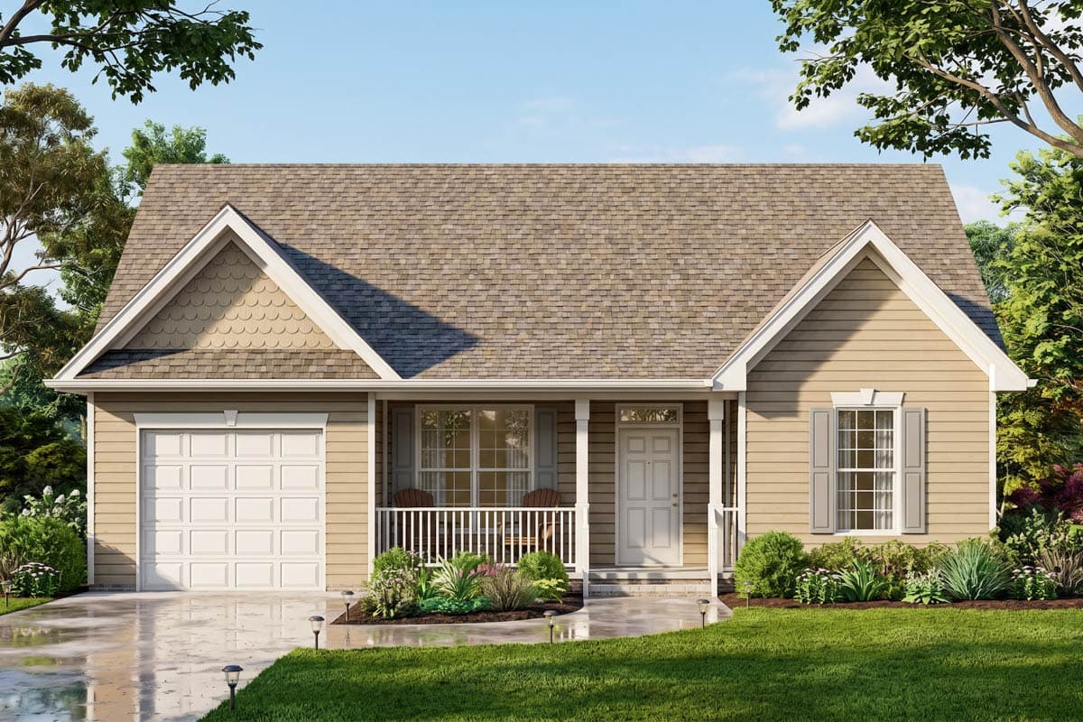 Plan image - 25955GE:Charming Three Bedroom Traditional Ranch House Plan with One Car Garage