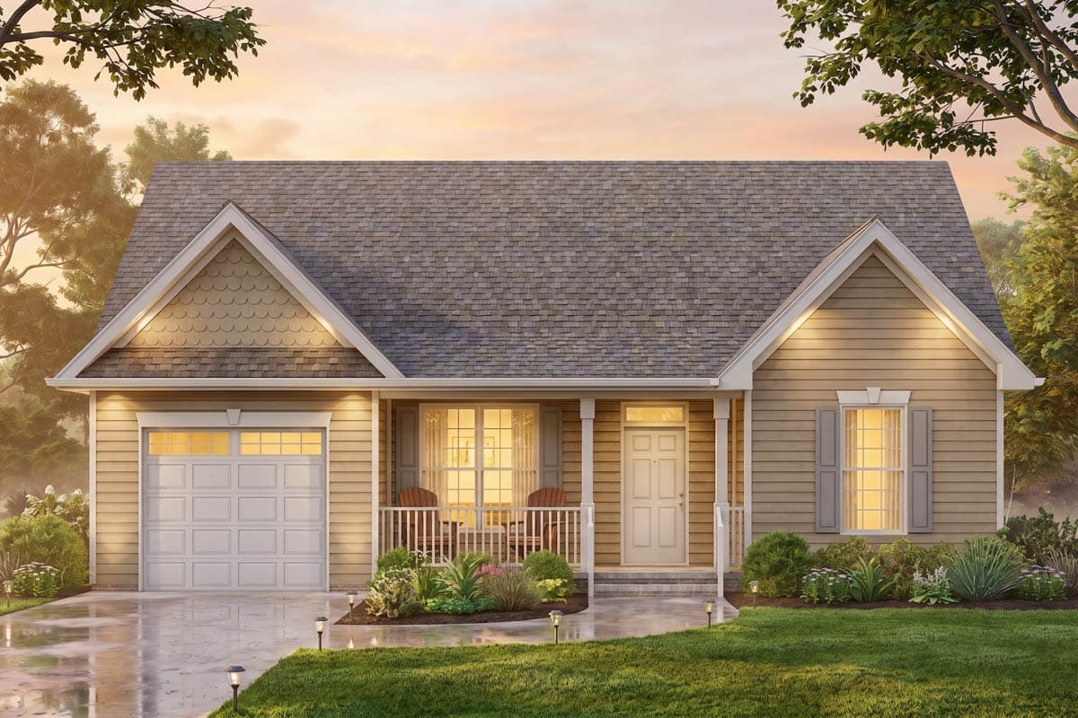 Plan 25955GE: Charming Three Bedroom Traditional Ranch House Plan with One Car Garage - Image #2 - Ranch, Traditional