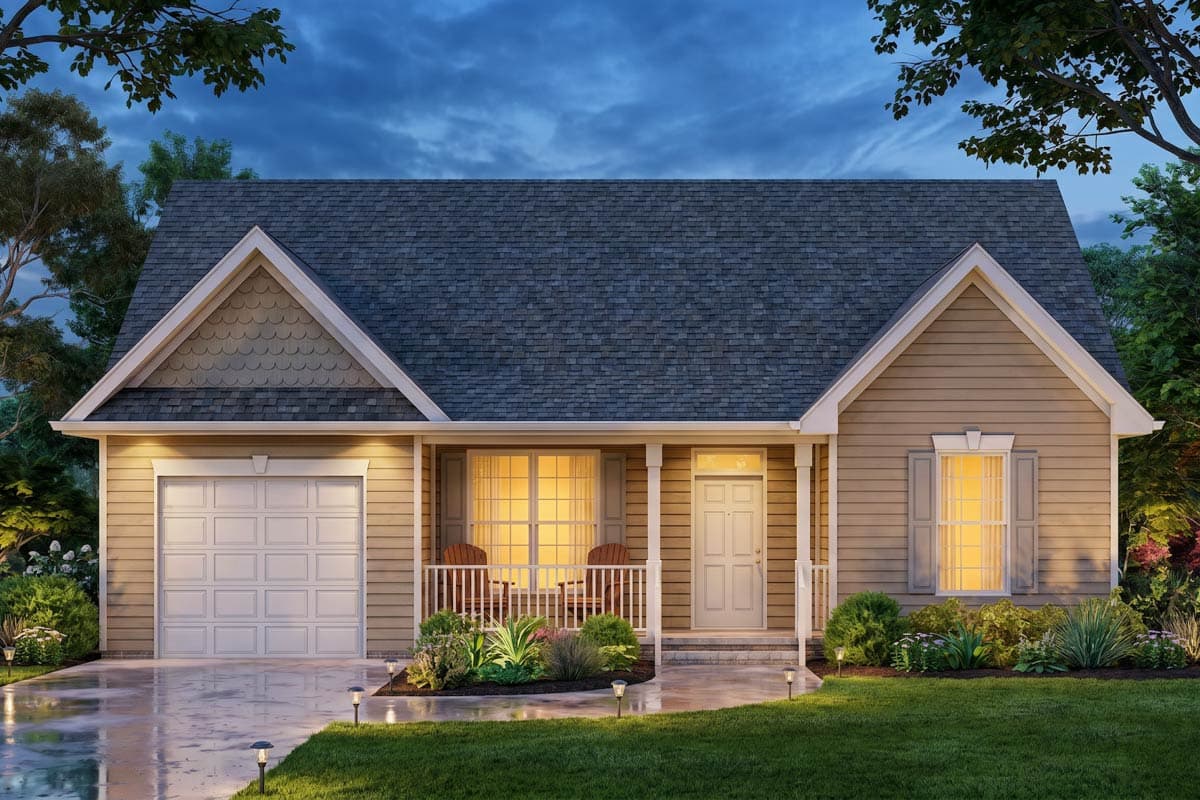 Plan 25955GE: Charming Three Bedroom Traditional Ranch House Plan with One Car Garage - Image #3 - Ranch, Traditional