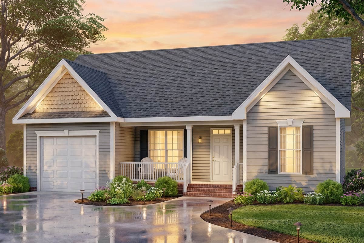 Plan 25955GE: Charming Three Bedroom Traditional Ranch House Plan with One Car Garage - Image #4 - Ranch, Traditional