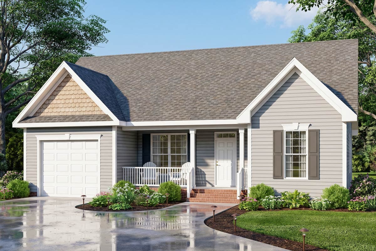 Plan 25955GE: Charming Three Bedroom Traditional Ranch House Plan with One Car Garage - Image #5 - Ranch, Traditional