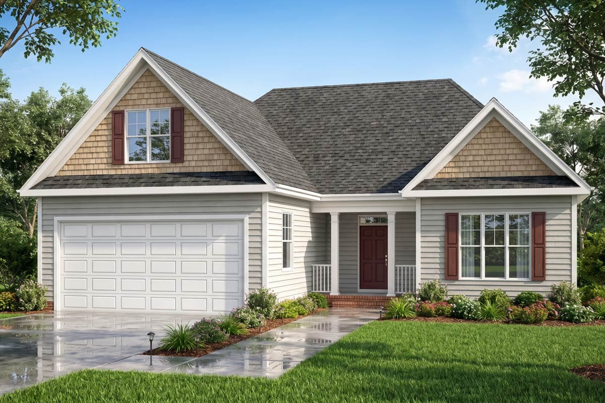 Plan image - 25956GE:Three Bedroom Country Ranch House Plan with Two Car Garage