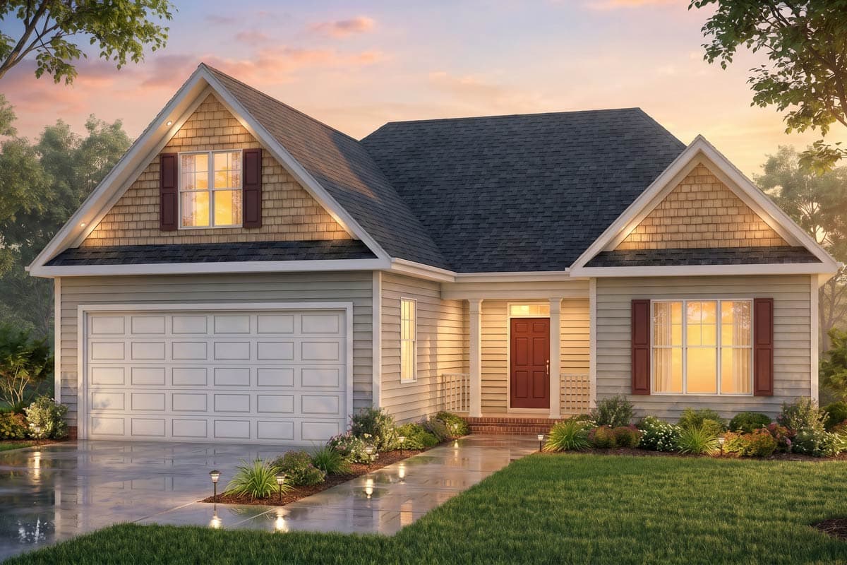 Plan 25956GE: Three Bedroom Country Ranch House Plan with Two Car Garage - Image #2 - Country, Ranch, Traditional