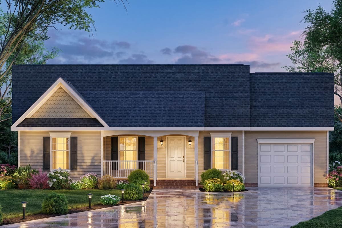 Plan 25957GE: Three Bedroom Country Ranch House Plan with One Car Garage - Image #2 - Country, Ranch, Traditional