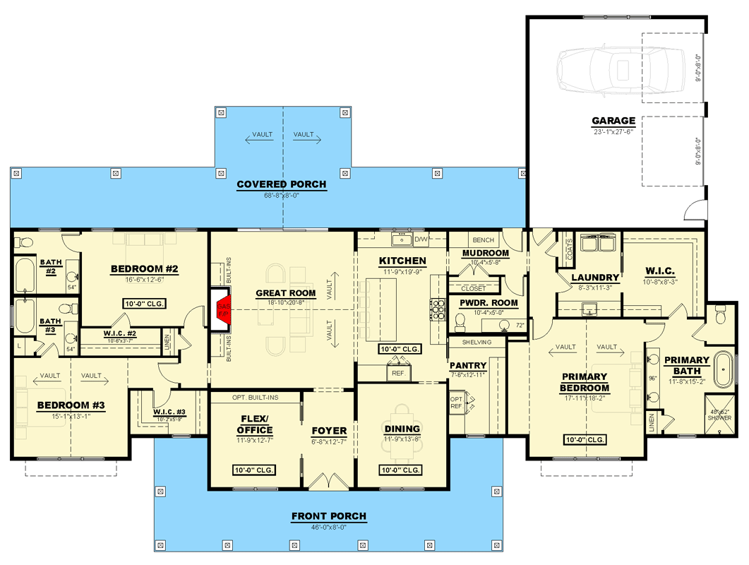 Plan 810063RBT: New American House Plan with 3 Bedrooms and Dual Expansive Porches - Floor Plan - Image #10 - Country, Farmhouse, Modern Farmhouse, New American, Traditional