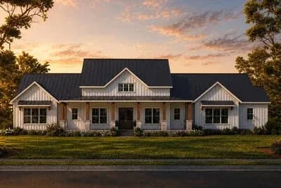 New American House Plan with 3 Bedrooms and Dual Expansive Porches