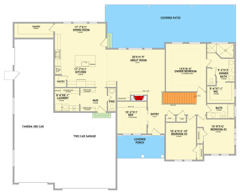 Plan 849100PGE: Craftsman-Farmhouse House Plan with 3-4 Car Garage and Den - Floor Plan - Image #5 - Craftsman, Farmhouse, Traditional