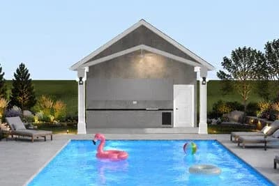 Pool House Plan with Outdoor Kitchen and Spacious Porch