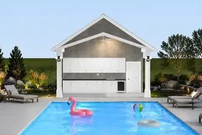 Pool House Plan with Outdoor Kitchen and Spacious Porch