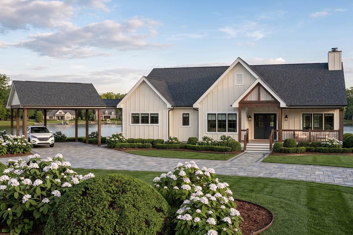 Plan image - 623646DJ:Modern Lake House Plan with Carport and Walkout Lower Level