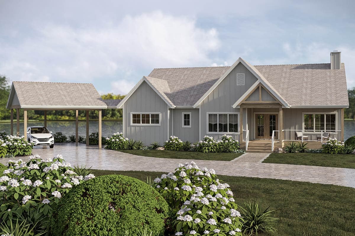 Plan 623646DJ: Modern Lake House Plan with Carport and Walkout Lower Level - Image #3 - Farmhouse