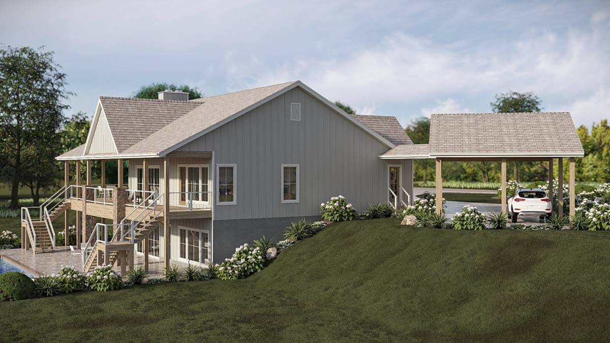 Plan 623646DJ: Modern Lake House Plan with Carport and Walkout Lower Level - Image #5 - Farmhouse