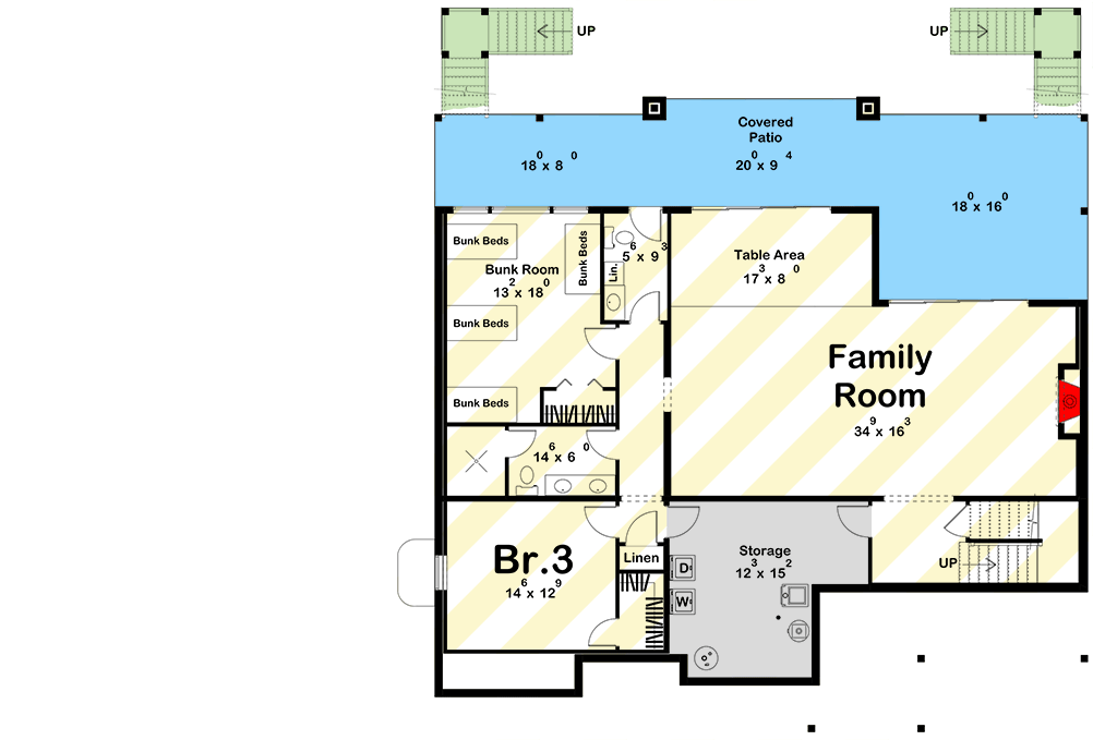 Plan 623646DJ: Modern Lake House Plan with Carport and Walkout Lower Level - Floor Plan - Finished Lower Level Layout Option (+$ Paid Option) - Farmhouse