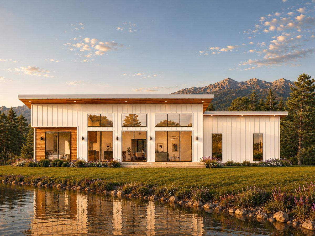 Plan 337014JUN: Contemporary Modern House Plan with 3-5 Bedrooms and Two Story Great Room - Image #2 - Contemporary, Cottage, Modern, Mountain