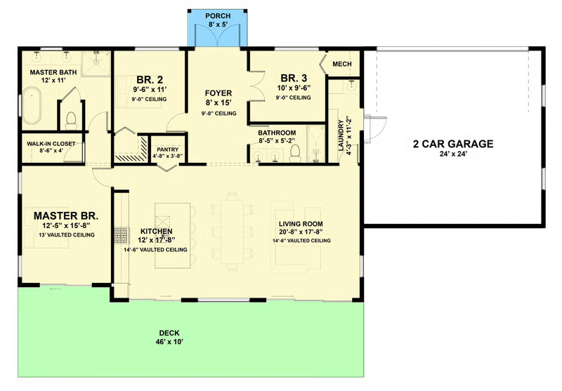 Plan 337014JUN: Contemporary Modern House Plan with 3-5 Bedrooms and Two Story Great Room - Floor Plan - Main Level with Front Entry Garage (Included) - Contemporary, Cottage, Modern, Mountain