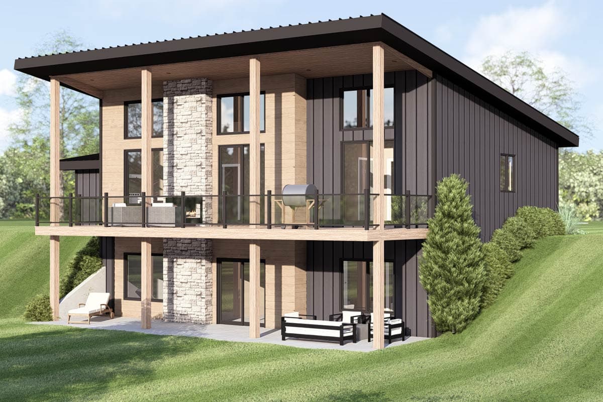 Plan 135425GRA: Contemporary 2-Bedroom House Plan with Walkout Basement and Expansive Deck - Image #3 - Contemporary, Modern, New American