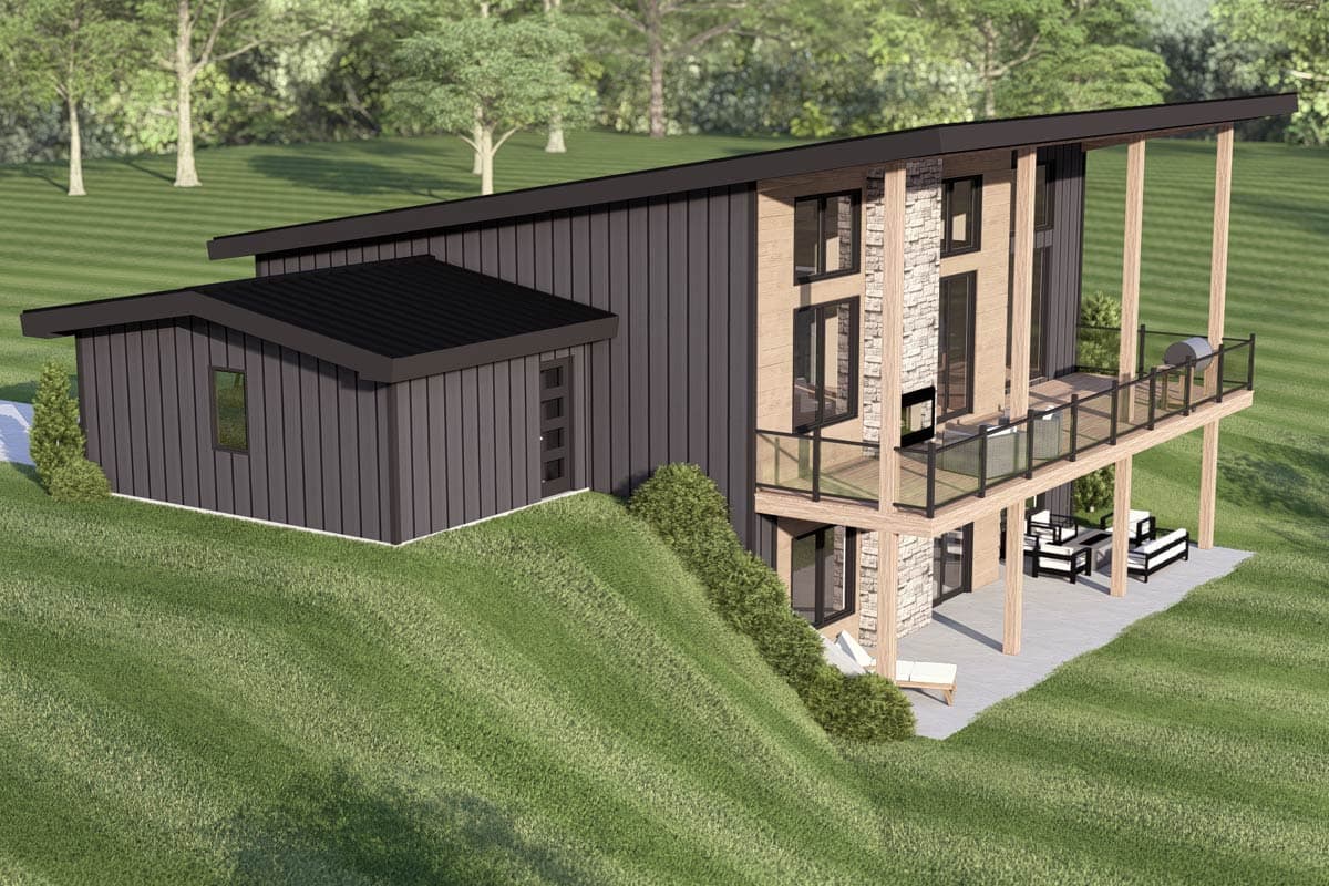 Plan 135425GRA: Contemporary 2-Bedroom House Plan with Walkout Basement and Expansive Deck - Image #7 - Contemporary, Modern, New American