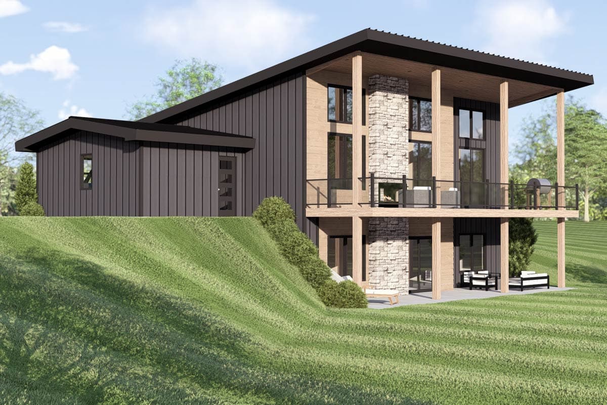 Plan 135425GRA: Contemporary 2-Bedroom House Plan with Walkout Basement and Expansive Deck - Image #6 - Contemporary, Modern, New American