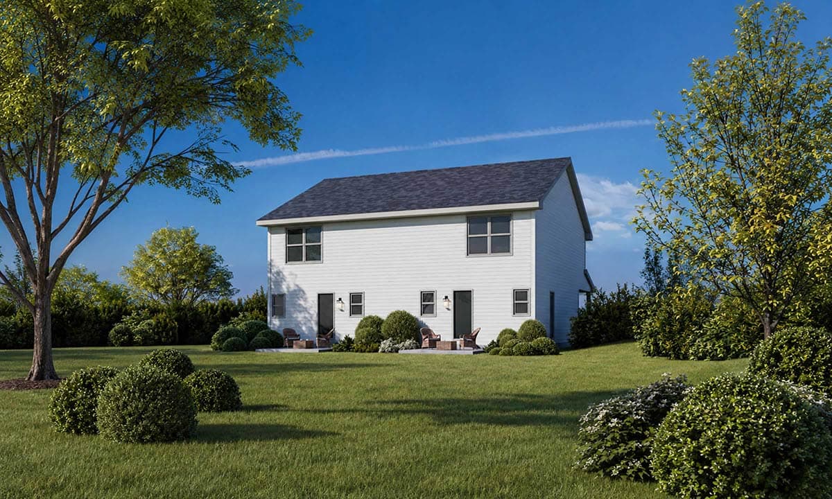 Plan 42751DB: Traditional Farmhouse Duplex House Plan with 3 Bedrooms and Covered Porch - Image #2 - Farmhouse, Traditional