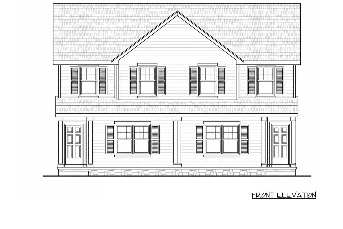 Plan 42751DB: Traditional Farmhouse Duplex House Plan with 3 Bedrooms and Covered Porch - Image #3 - Farmhouse, Traditional