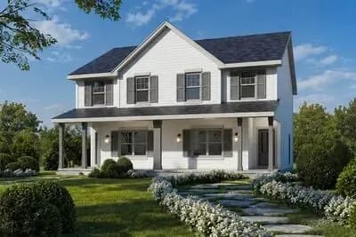 Traditional Farmhouse Duplex House Plan with 3 Bedrooms and Covered Porch