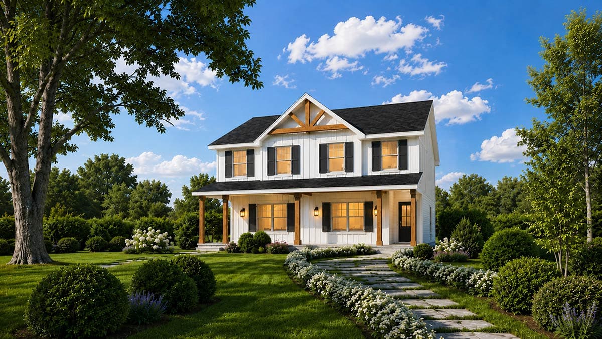 Plan 42753DB: Modern Farmhouse Duplex House Plan with 3 Bed Units and 1434 Sq Ft - Image #2 - Farmhouse, Modern Farmhouse, Traditional