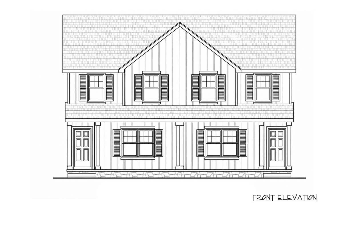 Plan 42753DB: Modern Farmhouse Duplex House Plan with 3 Bed Units and 1434 Sq Ft - Image #3 - Farmhouse, Modern Farmhouse, Traditional