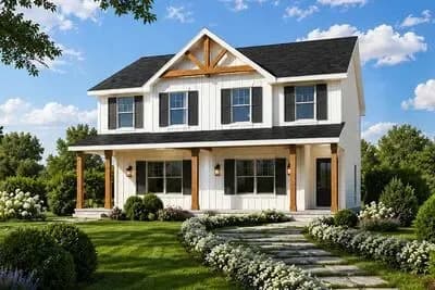 Modern Farmhouse Duplex House Plan with 3 Bed Units and 1434 Sq Ft