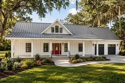 Modern Farmhouse House Plan with Split Bedrooms and 2-Car Garage