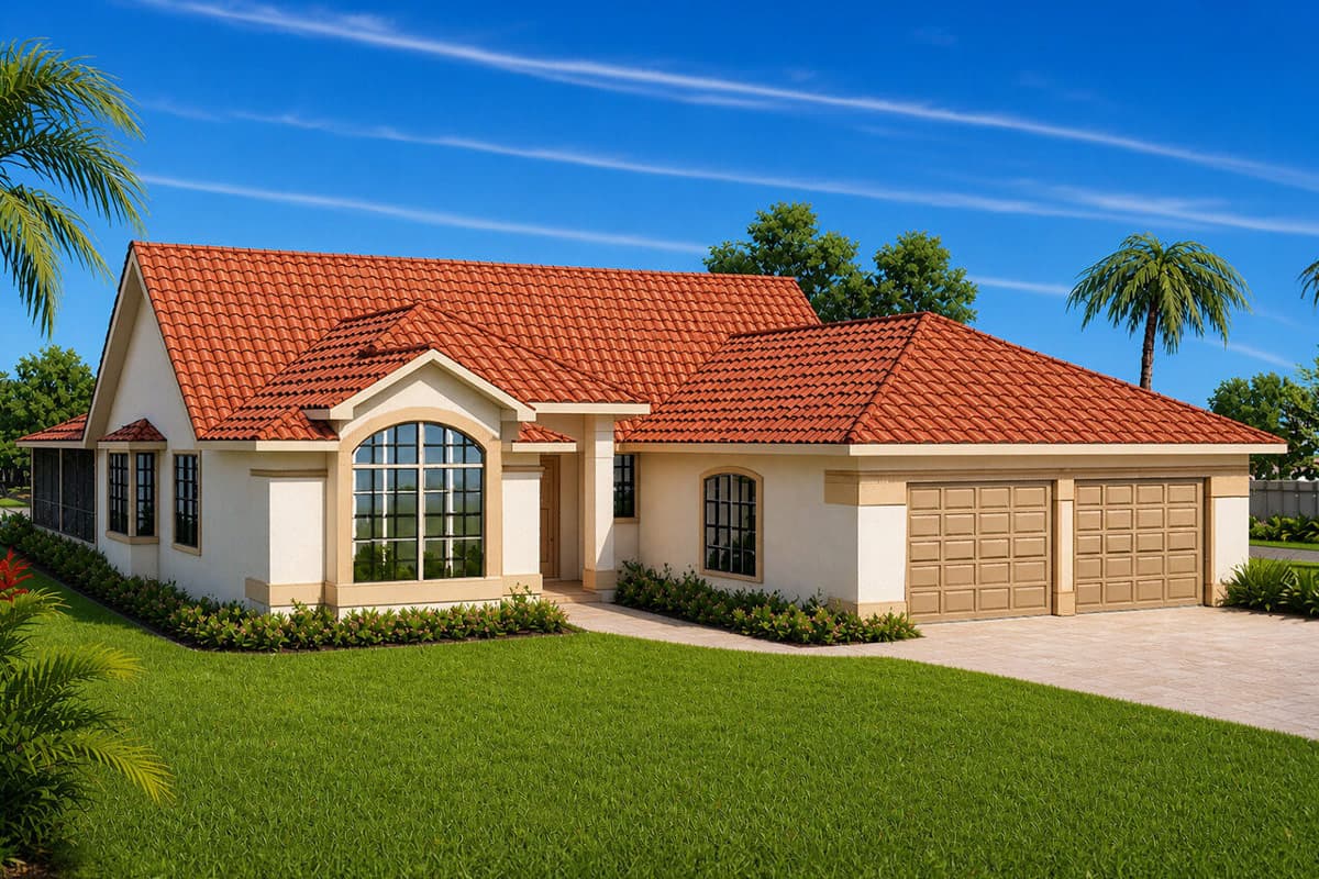 Plan image - 720186DA:Mediterranean Ranch House Plan with 4 Bedrooms and 2 Car Garage