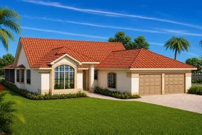 Mediterranean Ranch House Plan with 4 Bedrooms and 2 Car Garage