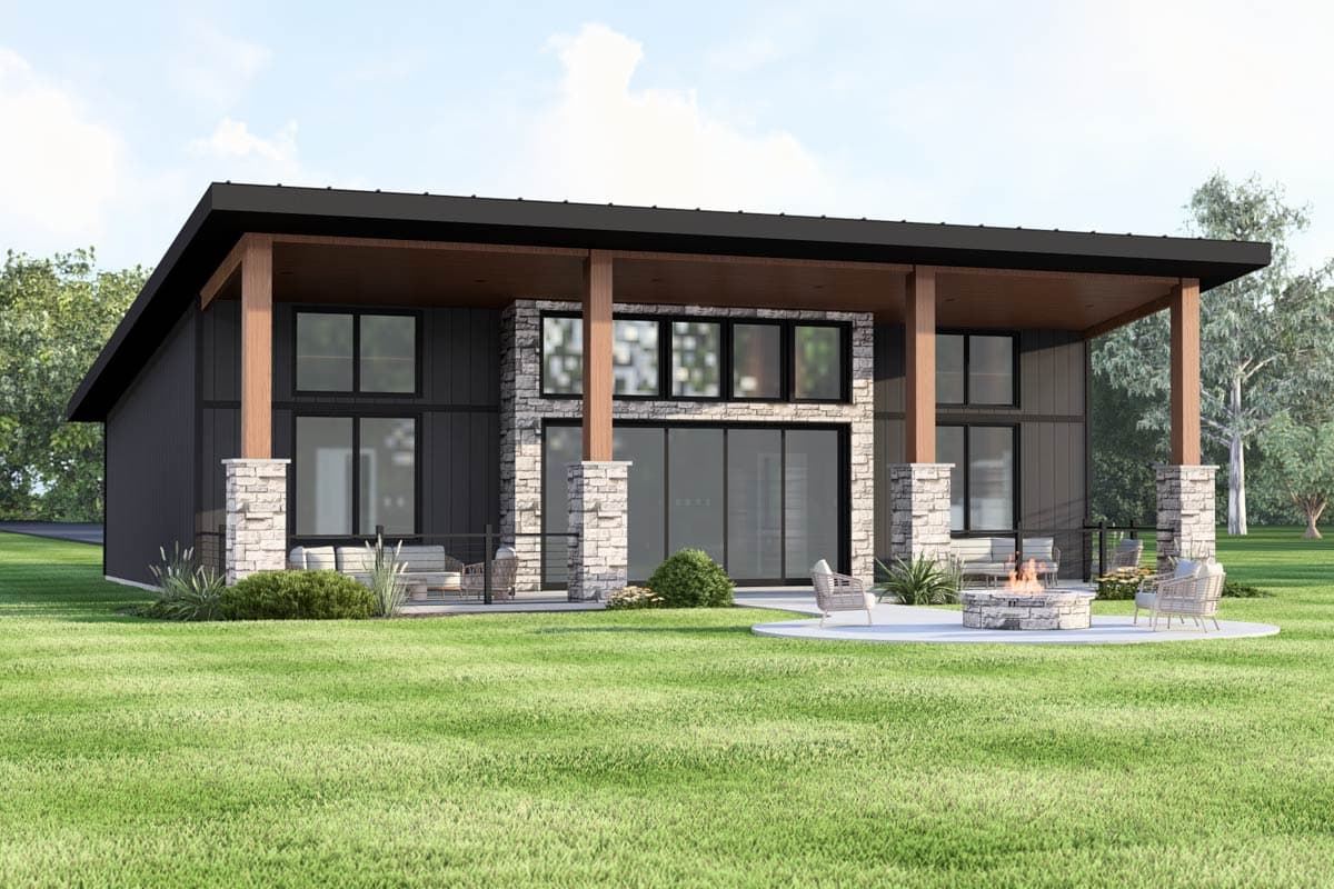 Plan 135426GRA: Modern Contemporary House Plan with Split 2 Bedrooms and Large Porch - Image #3 - Contemporary, Modern Farmhouse, New American, Ranch