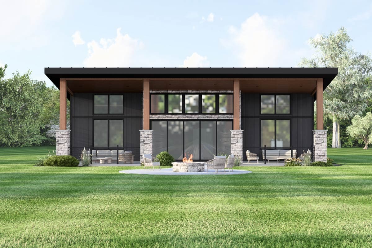 Plan 135426GRA: Modern Contemporary House Plan with Split 2 Bedrooms and Large Porch - Image #2 - Contemporary, Modern Farmhouse, New American, Ranch