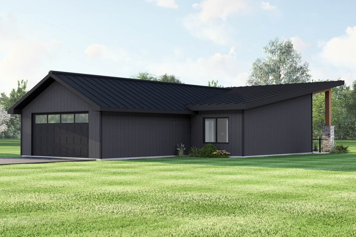 Plan 135426GRA: Modern Contemporary House Plan with Split 2 Bedrooms and Large Porch - Image #4 - Contemporary, Modern Farmhouse, New American, Ranch