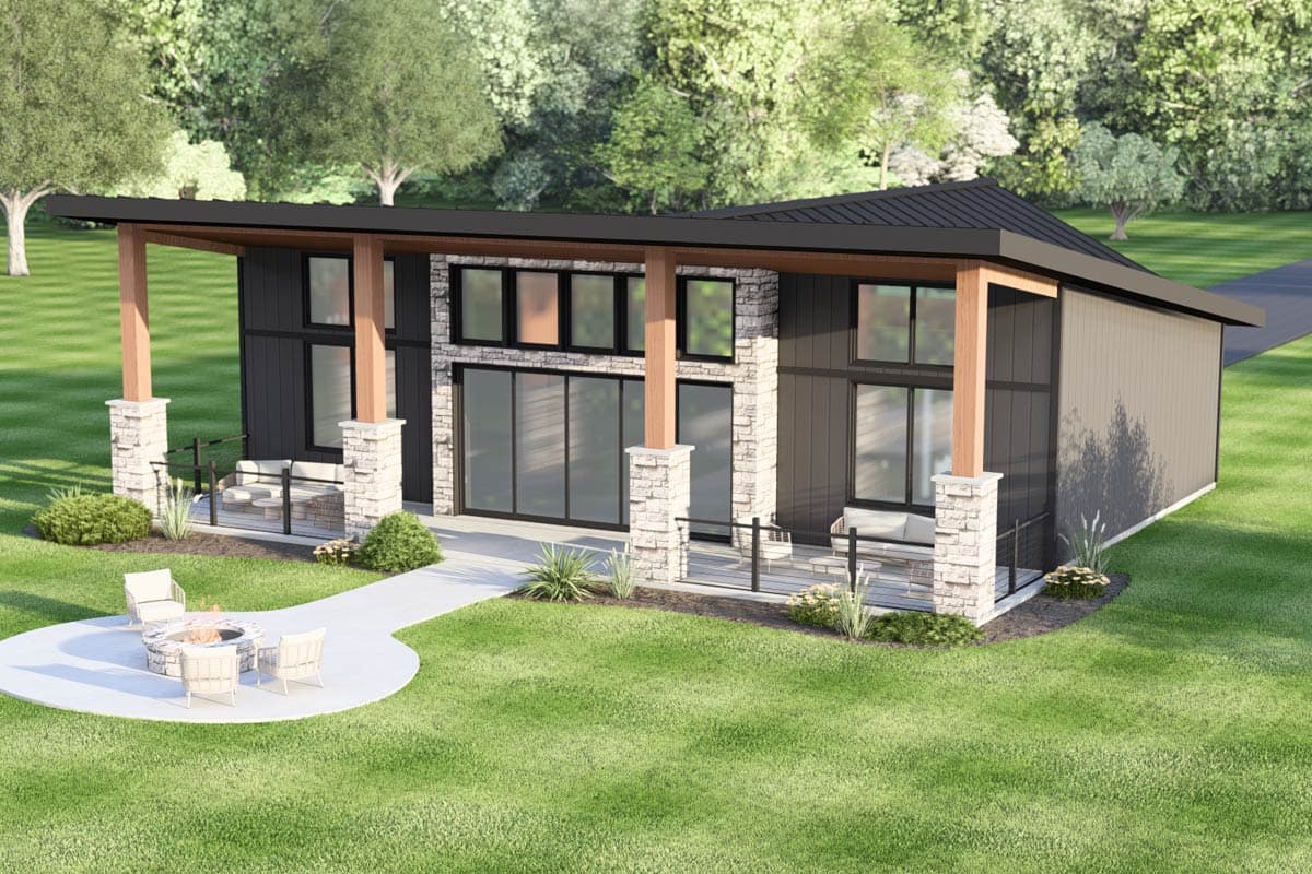 Plan 135426GRA: Modern Contemporary House Plan with Split 2 Bedrooms and Large Porch - Image #6 - Contemporary, Modern Farmhouse, New American, Ranch