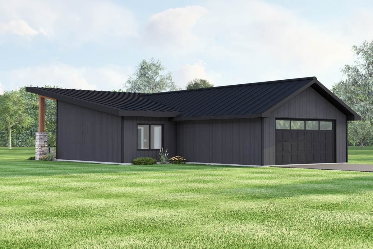 Plan 135426GRA: Modern Contemporary House Plan with Split 2 Bedrooms and Large Porch - Image #10 - Contemporary, Modern Farmhouse, New American, Ranch