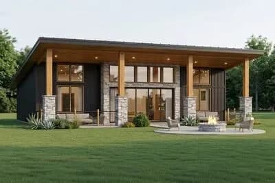 Modern Contemporary House Plan with Split 2 Bedrooms and Large Porch